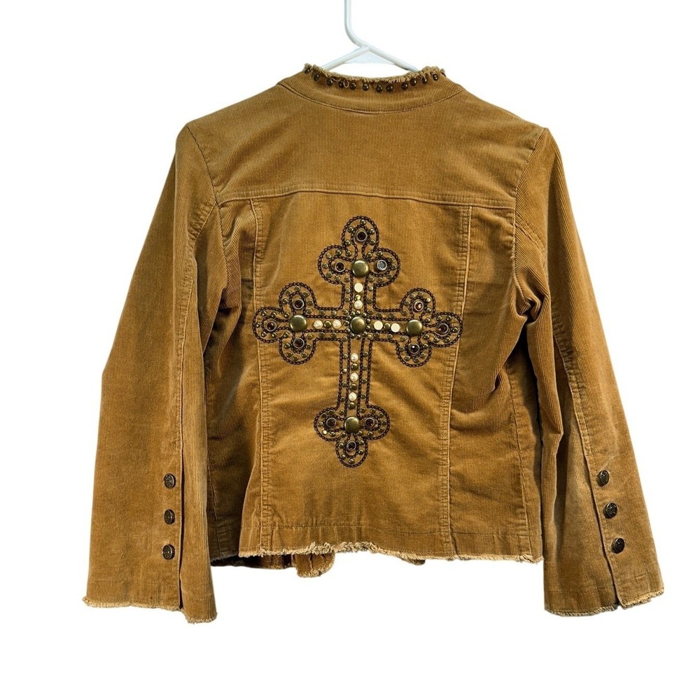 Ivy Jane Tan Corduroy Embellished‎ Cross Back Studded Western Jacket XS